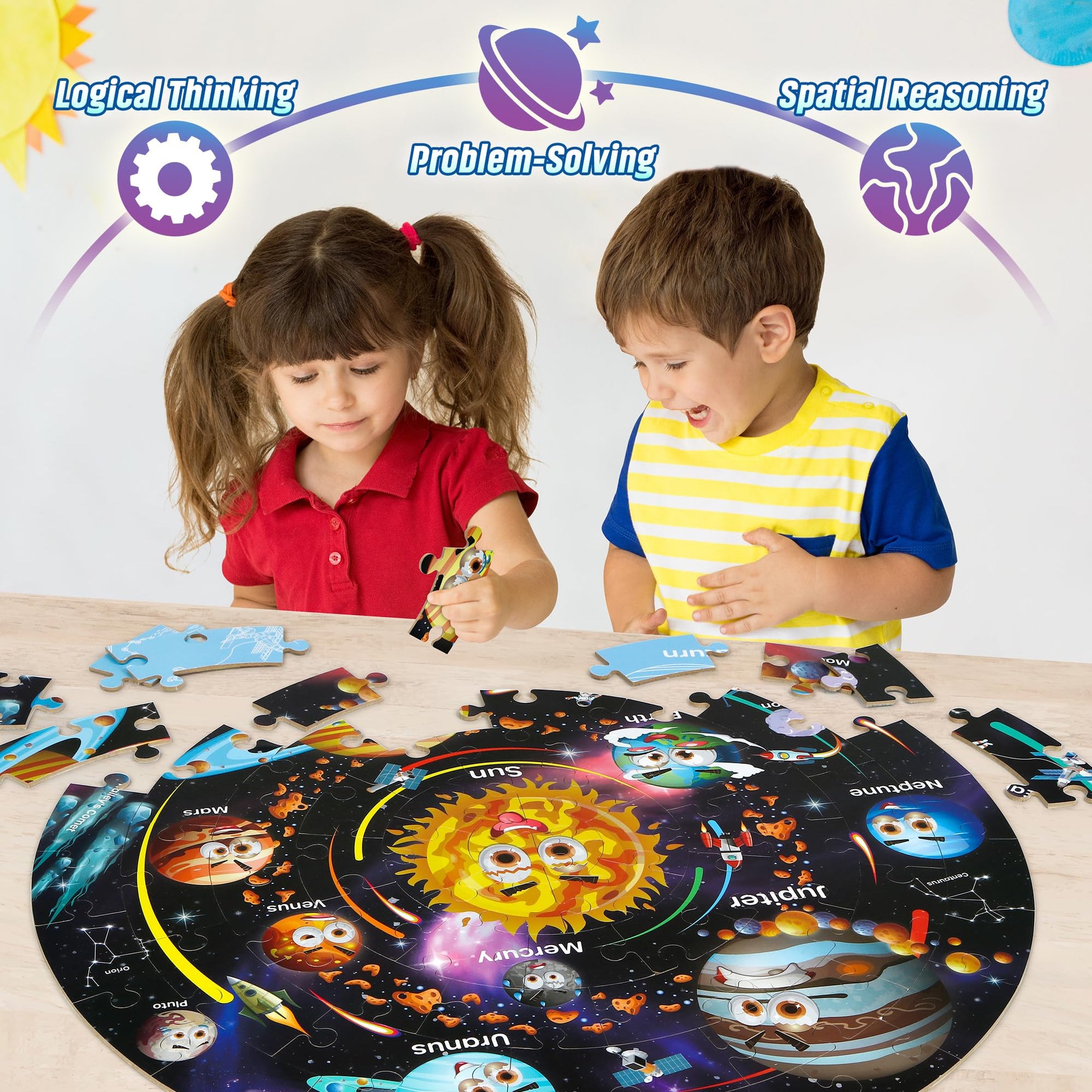 SYNARRY Solar System Floor Puzzle for Kids Age 3-8, 70-Piece Large Woo ...