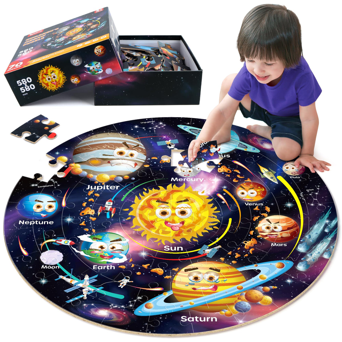 SYNARRY Solar System Floor Puzzle for Kids Age 3-8, 70-Piece Large