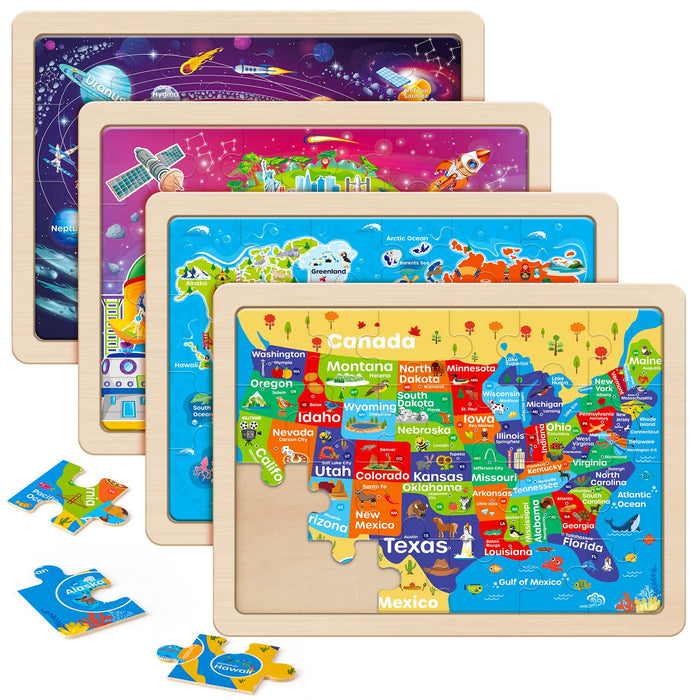 US World Earth Solar System Wooden Puzzles