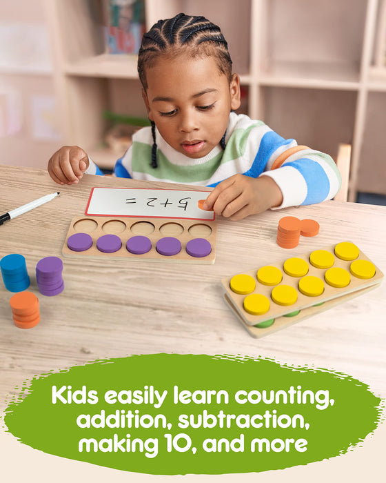 Wooden Ten-Frame Set Math Manipulatives