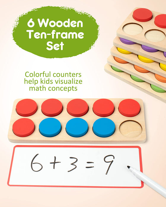 Wooden Ten-Frame Set Math Manipulatives