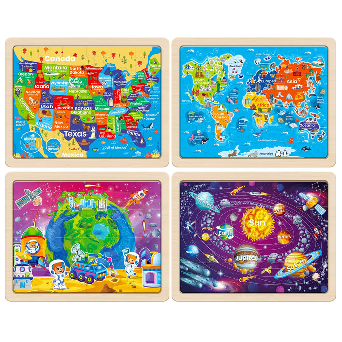 US World Earth Solar System Wooden Puzzles