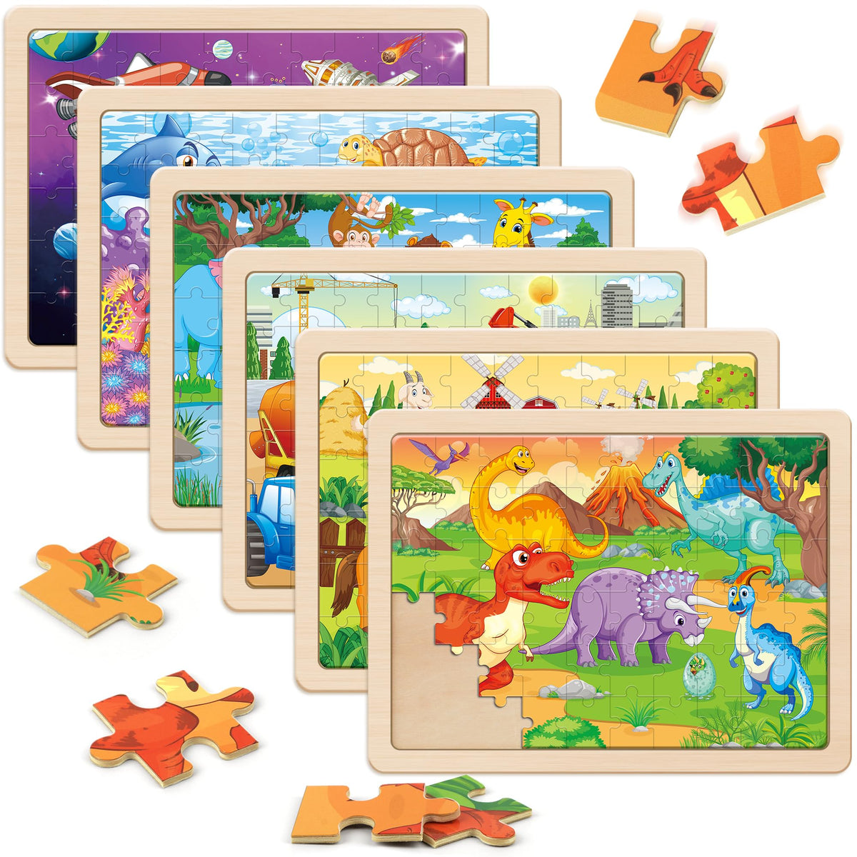 SYNARRY Large Wooden Puzzles for Kids 6-in-1 Gift Box(Each 60 pcs