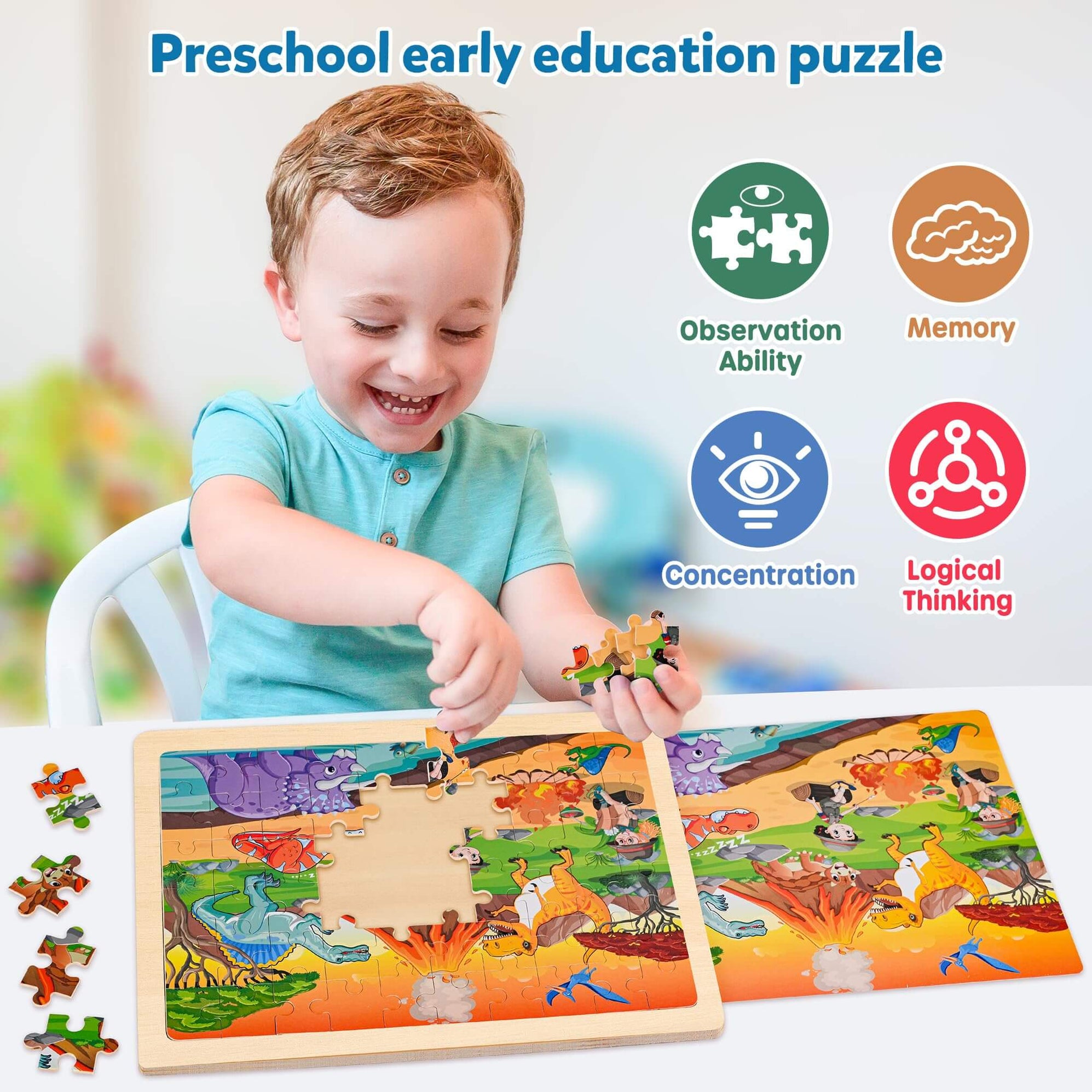 Wooden Dinosaur Educational Puzzles — Synarry